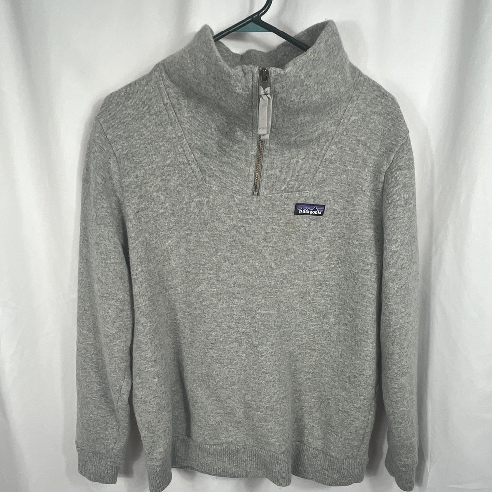 Patagonia Men's Gray Solid Fleece 1/4 Zip Mock Neck Logo Pullover Size Large